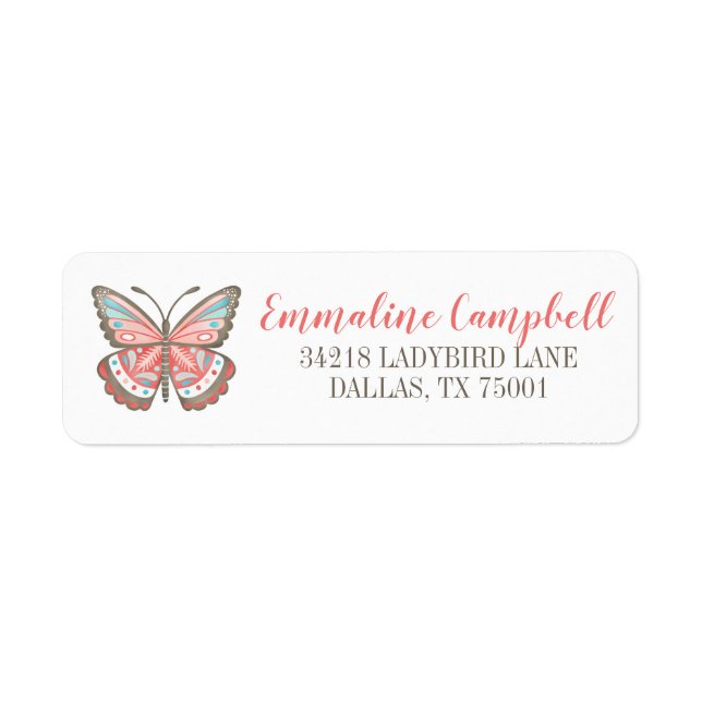 Enkel Butterfly Nature-adressetikett Returadress Etikett (Framsidan)