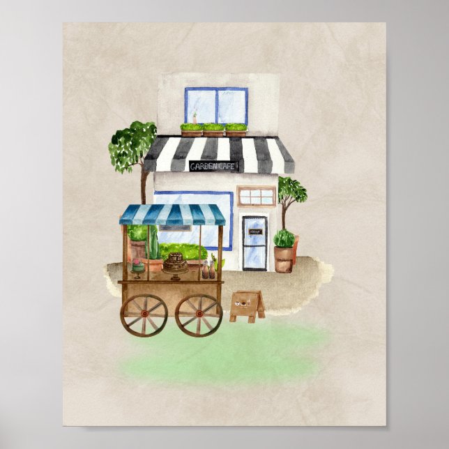 Enkel Café med Cake Cart - Varm och Elegant Poster (Framsidan)