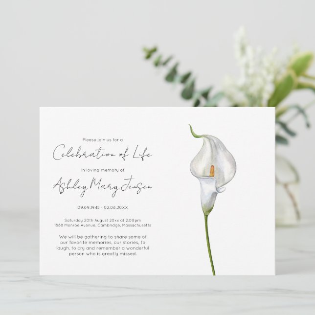 Enkel Calla Lily Livs firande Begravning Inbjudningar (Stående Fram)