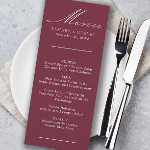 Enkel calligrafi Burgundy Bröllop Menu Meny