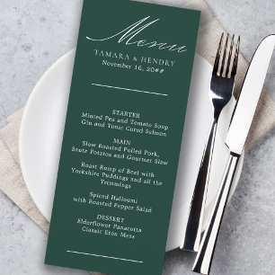 Enkel calligrafi Emerald Bröllop Menu Meny