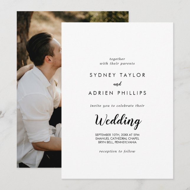 Enkel calligrafi - foto Informal Bröllop Inbjudningar (Fram/baksida)