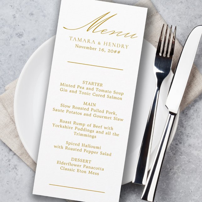 Enkel calligrafi Guld och vit Bröllop Menu Meny (Skapare uppladdad)