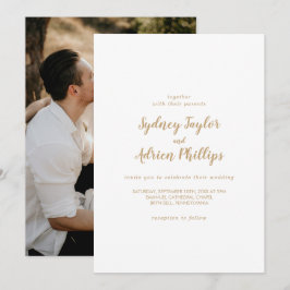 Enkel calligrafi|Guld Photo Avslappnad Bröllop Inbjudningar