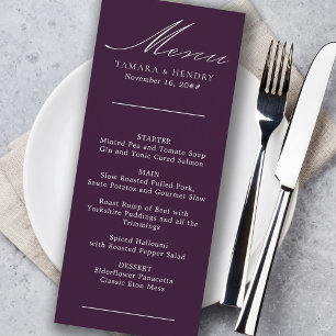 Enkel calligrafi Lila Bröllop Menu Meny