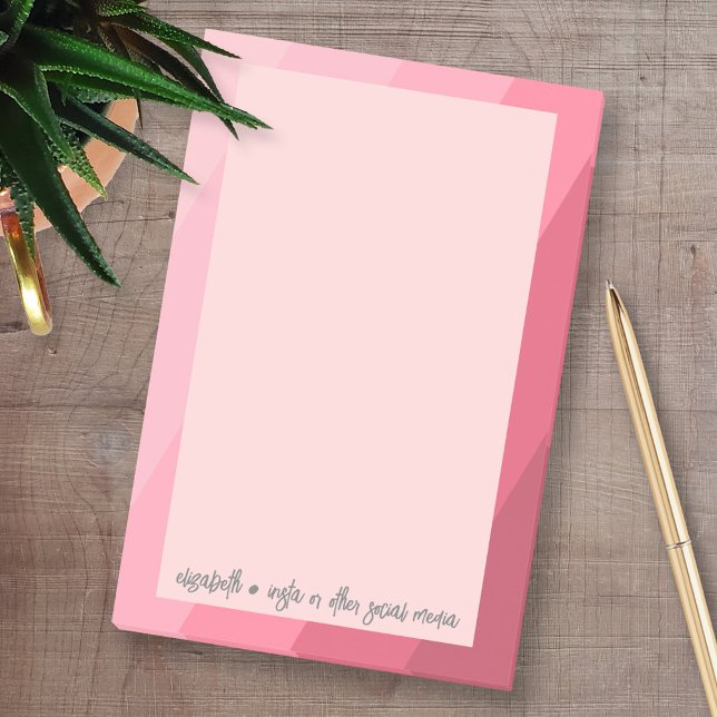 Enkel calligrafi med rand-rosa ros post-it block (Personalized Post-it Notes - add your name and other social media contact information)