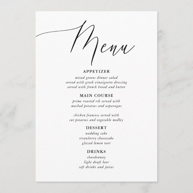 Enkel calligrafi Rustic Bröllop Menus Meny (Framsida)