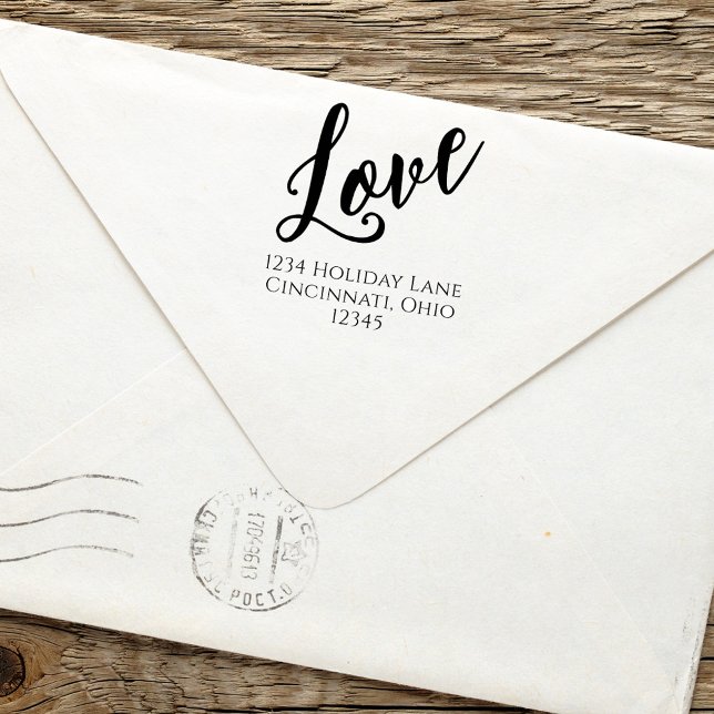 Enkel calligrafi Skriptljud för Returadressen Kärl Självfärgande Stämpel (Love self inking stamp return address template.)