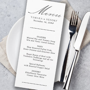 Enkel Calligraphy Black and White Bröllop Menu Meny