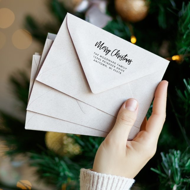 Enkel Calligraphy God jul Returadress Självfärgande Stämpel (Skapare uppladdad)