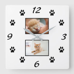Enkel Cat Paw Skriv ut Pet 2 Photo Collage Fyrkantig Klocka