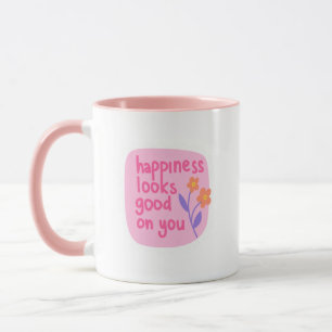Enkel Charmig Rosa Vit Lycka Ser Bra Mugg