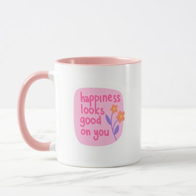 Enkel Charmig Rosa Vit Lycka Ser Bra Mugg (Vänster)