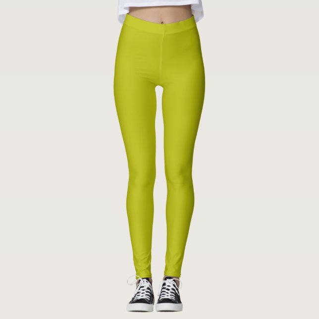 Enkel Chartreusegrön enfärgad färg Leggings (Framsida)