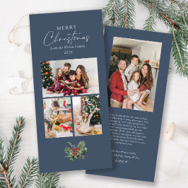 Enkel Chic Blue 3 Photo Collage jul-blomma Julkort
