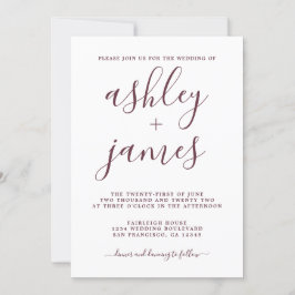 Enkel Chic Burgundy Calligraphy Bröllop Inbjudningar