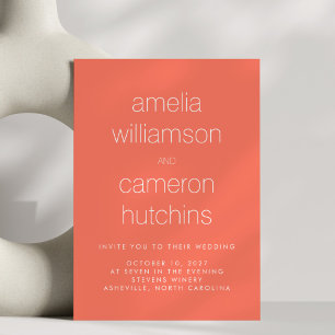 Enkel Chic Coral Orange Modern Typografi Bröllop Inbjudningar