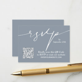 Enkel Chic Dusty Blue QR Code Bröllop Tilläggskort