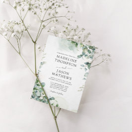 Enkel Chic Eucalyptus Tvättar Guld Greenery Bröllo Inbjudningar