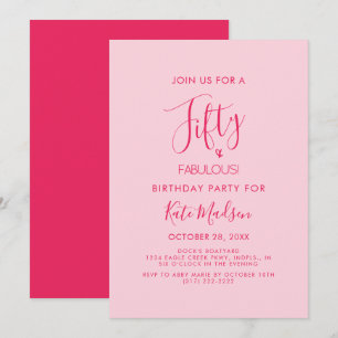 Enkel Chic Femtio & FABULOUS! Rosa Födelsedagsfest Inbjudningar