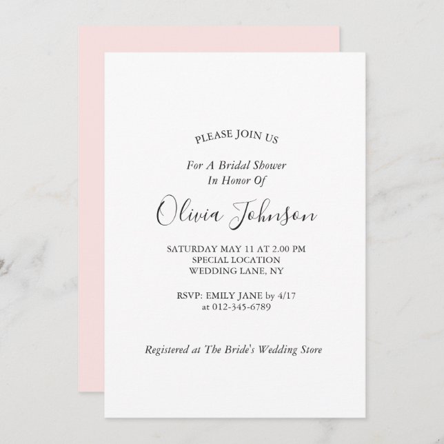 Enkel Chic för  Rosa i Elegant, Möhippa Inbjudningar (Fram/baksida)