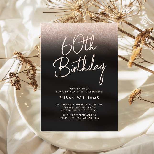 Enkel Chic för  Rosa Modern 60:e födelsedag Inbjudningar (Simple Blush Pink Chic Modern 60th Birthday Invitation)