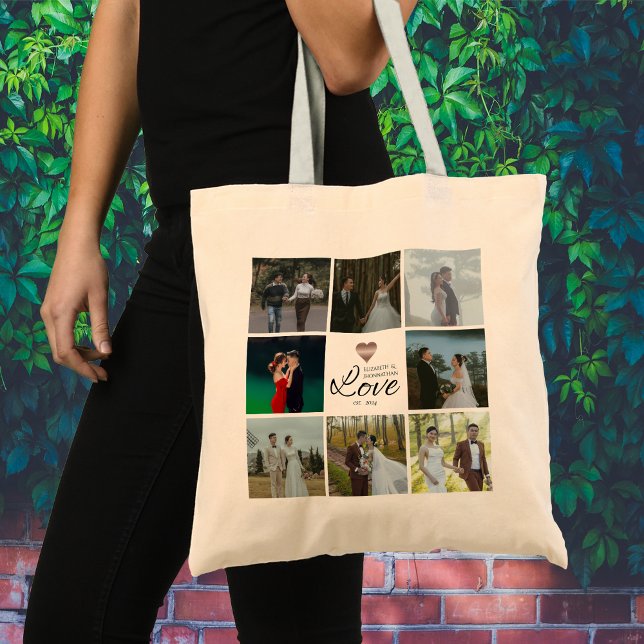 Enkel Chic Fotokollage Grid Kärlek Heart Keepsaké Tygkasse (Skapare uppladdad)