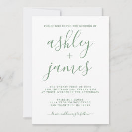 Enkel Chic Grön Vit Kalligrafi Bröllop Inbjudningar