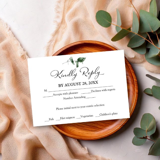 Enkel Chic Grönska Eukalyptus Bröllop RSVP-kort Inbjudningar (Skapare uppladdad)