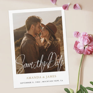 Enkel Chic Guld Modern Photo Bröllop Spara Datumet