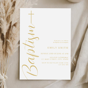 Enkel Chic i Elegant Vita Guld-baptism Inbjudningar