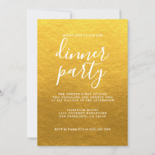 Enkel Chic Kalligrafi Klassisk Guld-middag Party Inbjudningar