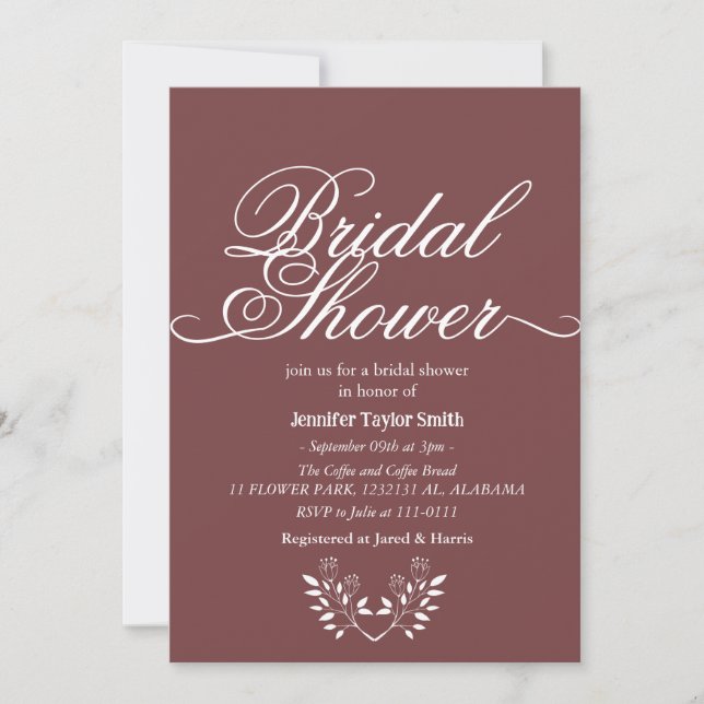 enkel & chic kalligrafi vild blom bröllopsdusch inbjudningar (Framsida)