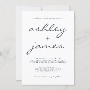 Enkel Chic Kalligraphy Black White Bröllop Inbjudningar