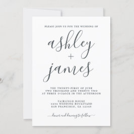 Enkel Chic Kalligraphy Black White Bröllop Inbjudningar