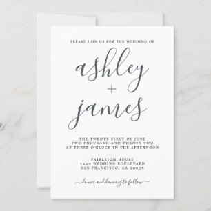 Enkel Chic Kalligraphy Black White Bröllop Inbjudningar