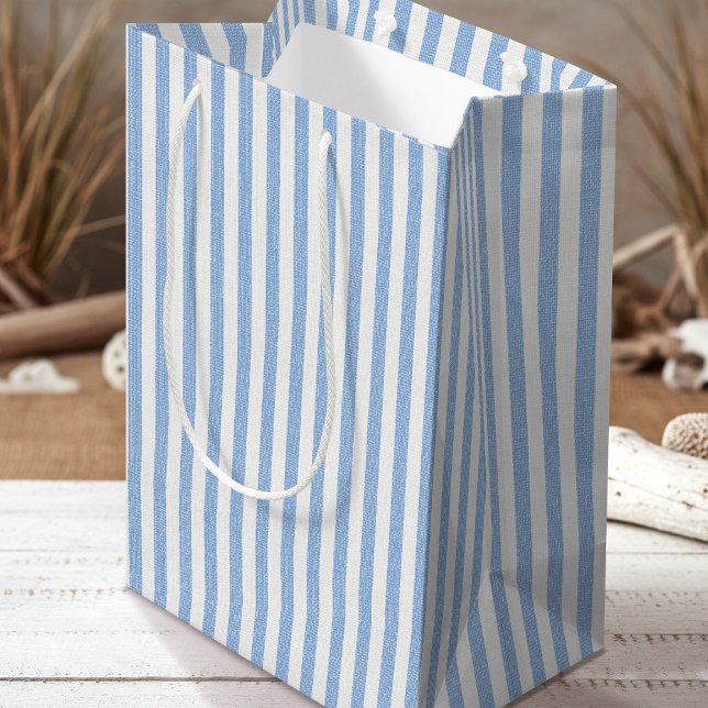 Enkel Chic Linen-utseende med rand Mönster Blue Wh (Skapare uppladdad)