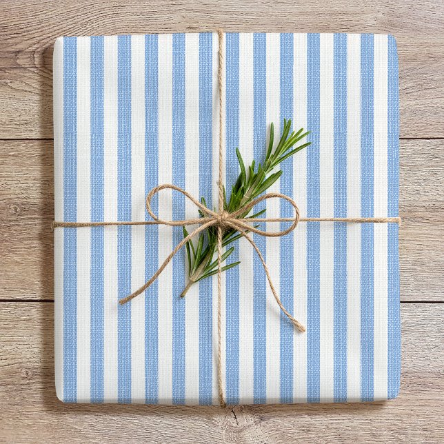 Enkel Chic Linen-utseende med rand Mönster Blue Wh Presentpapper (Skapare uppladdad)