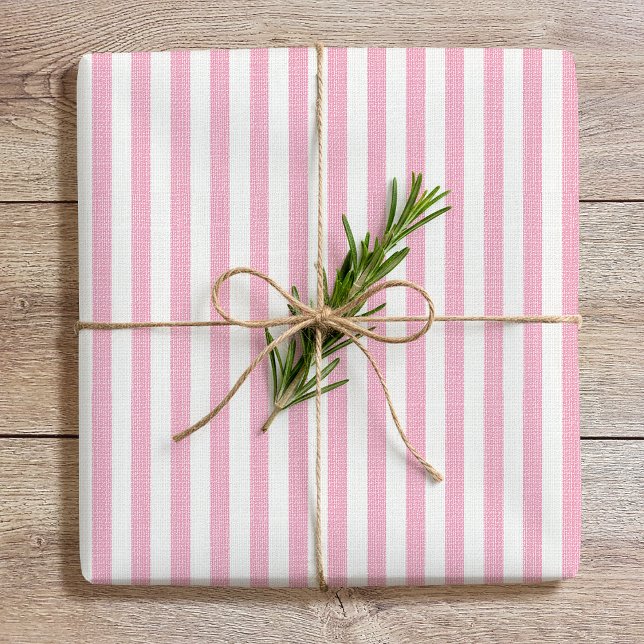 Enkel Chic Linen-utseende med stripe Mönster Rosa  Presentpapper (Skapare uppladdad)