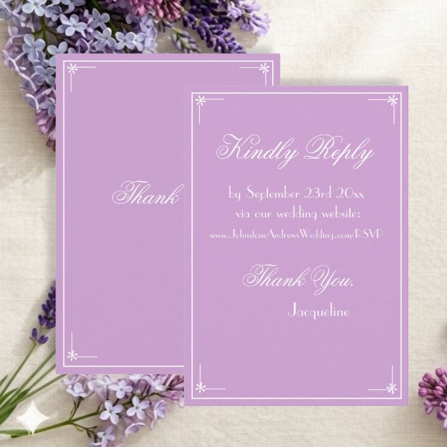 Enkel Chic Mauve Lila Fin Vit Skrift Detaljer Tilläggskort (So romantic. Just perfect in the right setting.)