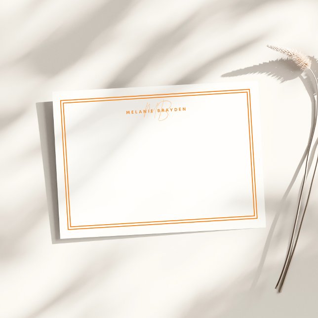 Enkel Chic, minimalistisk Monogram två Gräns-Orang Anteckningskort (Skapare uppladdad)
