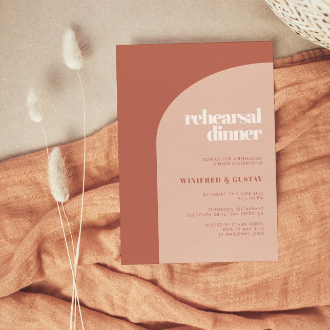 Enkel chic-peach terracotta-arch-repetitionsmiddag inbjudningar (Skapare uppladdad)