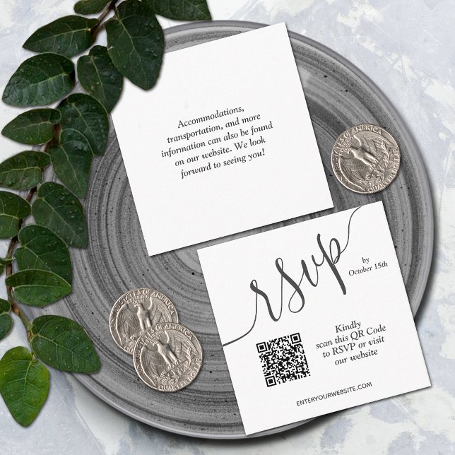 Enkel Chic QR-kod Bröllop Tilläggskort (Small 2.5" x 2.5" QR code wedding RSVP cards)