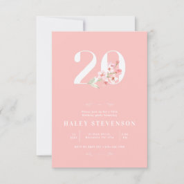 Enkel Chic Rosa Vit Blommig 20-årsdag Inbjudningar