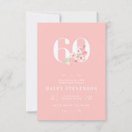 Enkel Chic Rosa Vit Blommig 60-årsdag Inbjudningar