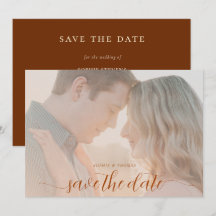 Enkel Chic Rostbrun Foto Bröllop Spara Datum