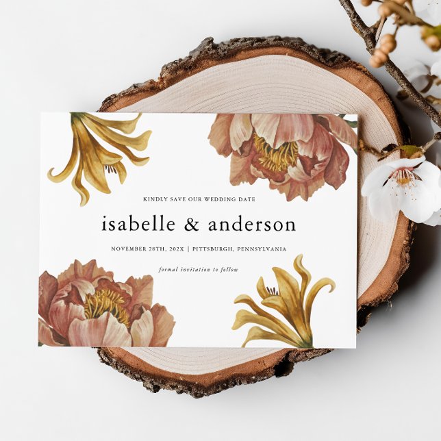 Enkel Chic, Rustic Blommigt Photo Bröllop Spara Datumet (Skapare uppladdad)