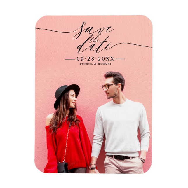 Enkel Chic Script Bröllop Spara Datum Foto Magnet (Vertikal)