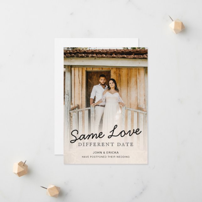 Enkel Chic Script Foto Bröllopsuppskjutande Meddelande (Fram/Back In Situ)