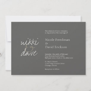 Enkel chic shimmer elegance charcoal grått bröllop inbjudningar